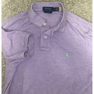 Polo Ralph‎ Lauren Mens Medium Solid Purple Polo Shirt Cotton Soft Green Pony